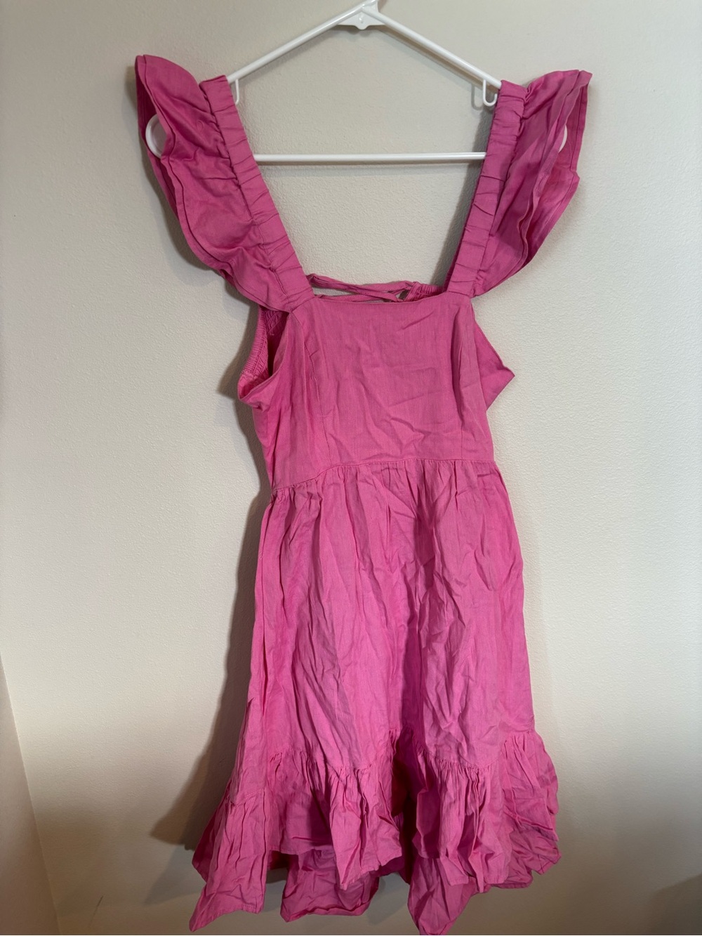 Pink Ruffle-Shoulder Backless Dress